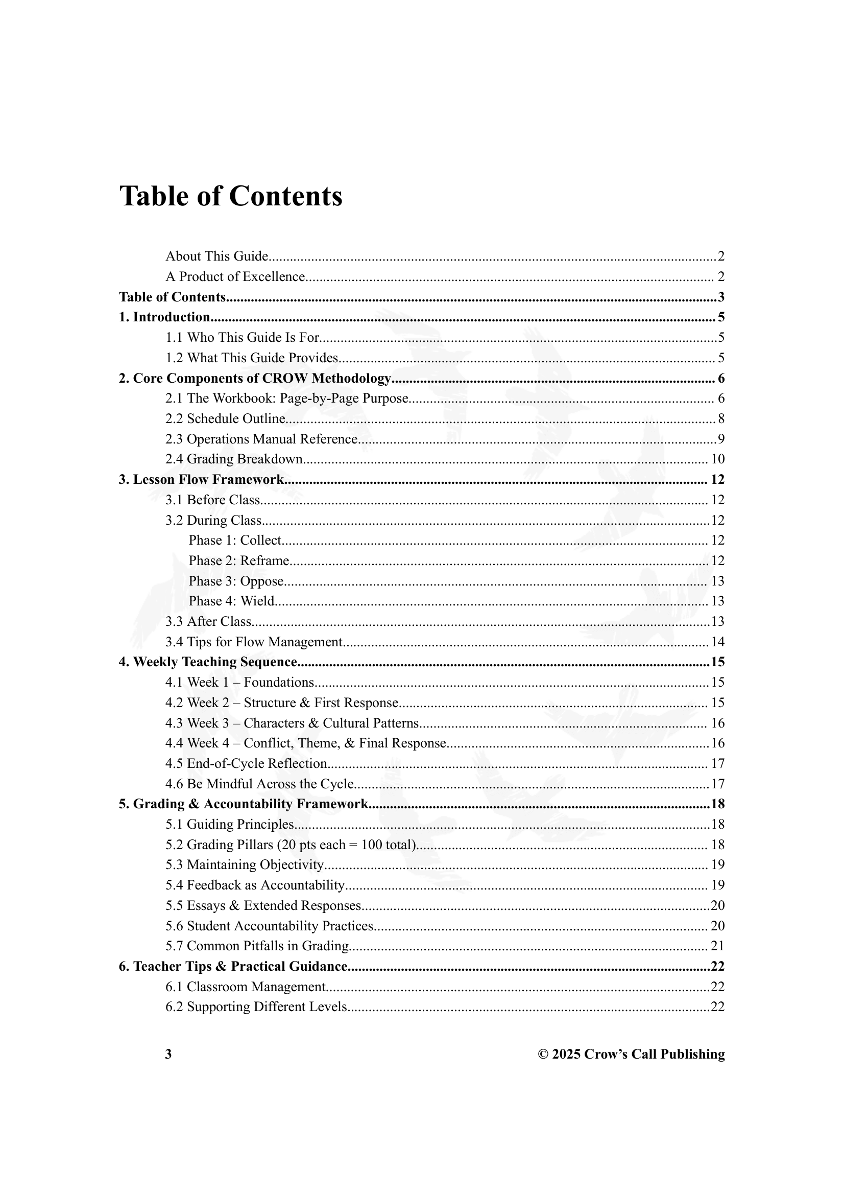 Table of Contents page 1