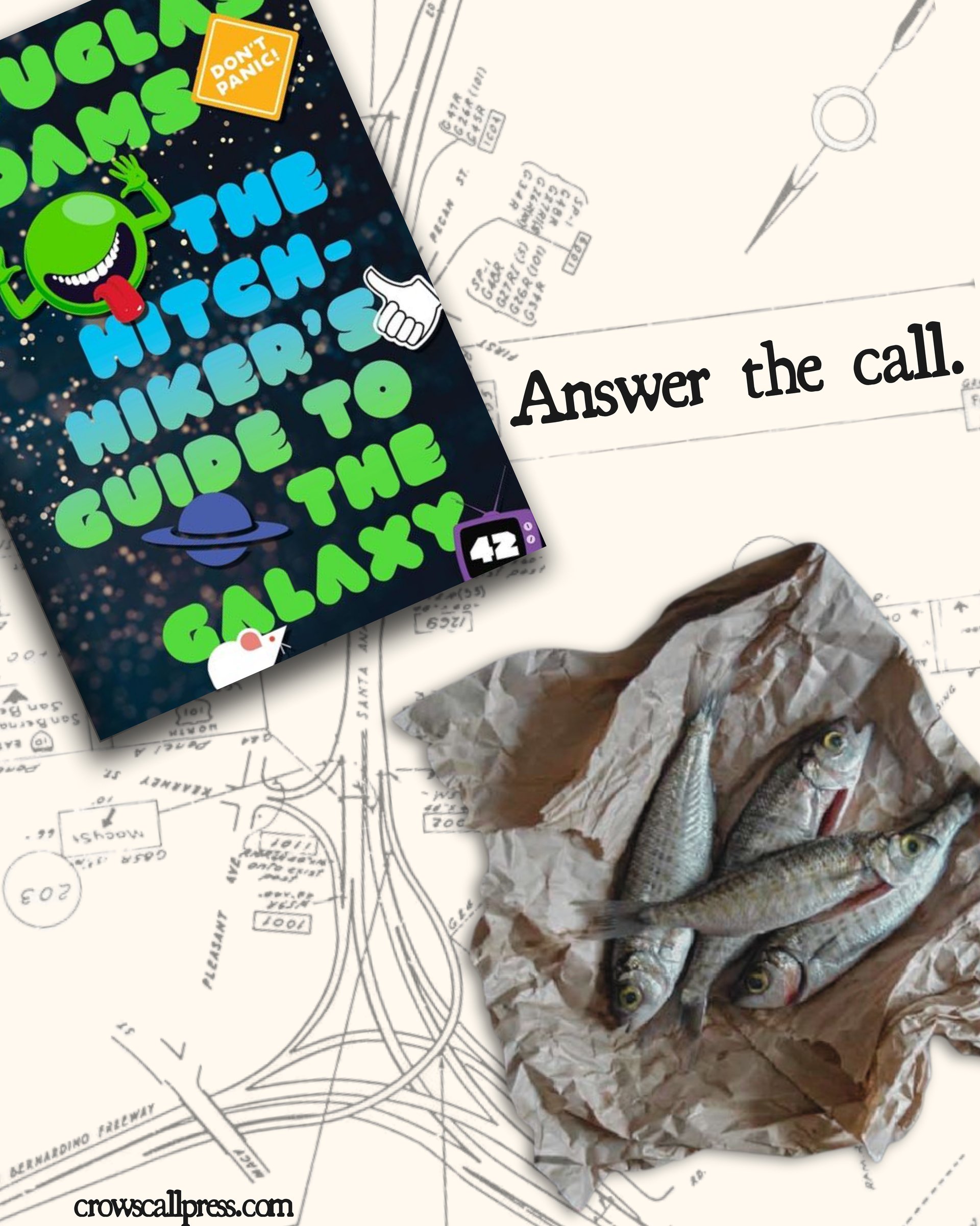 Promotional graphic for The Hitchhiker's Guide to the Galaxy