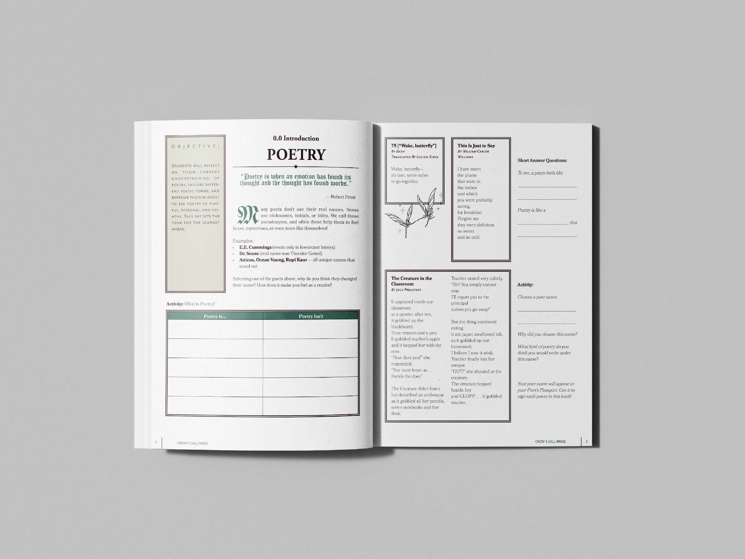 An Introduction to Poetry, module pages spread open